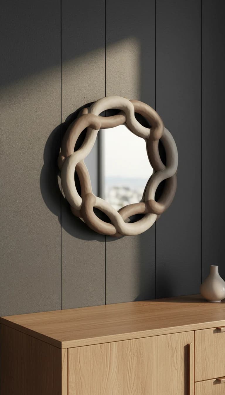 Round Sculptural Accent Mirror in a new setting