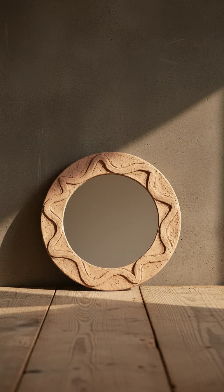 Round Terracotta Frame Mirror in a new setting