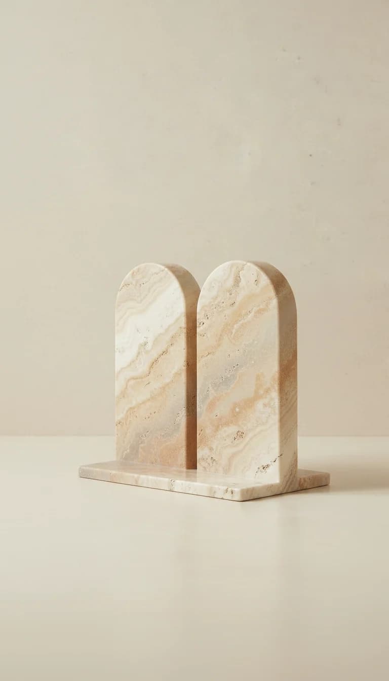 Alternate angle view of Minimalist Travertine Bookends
