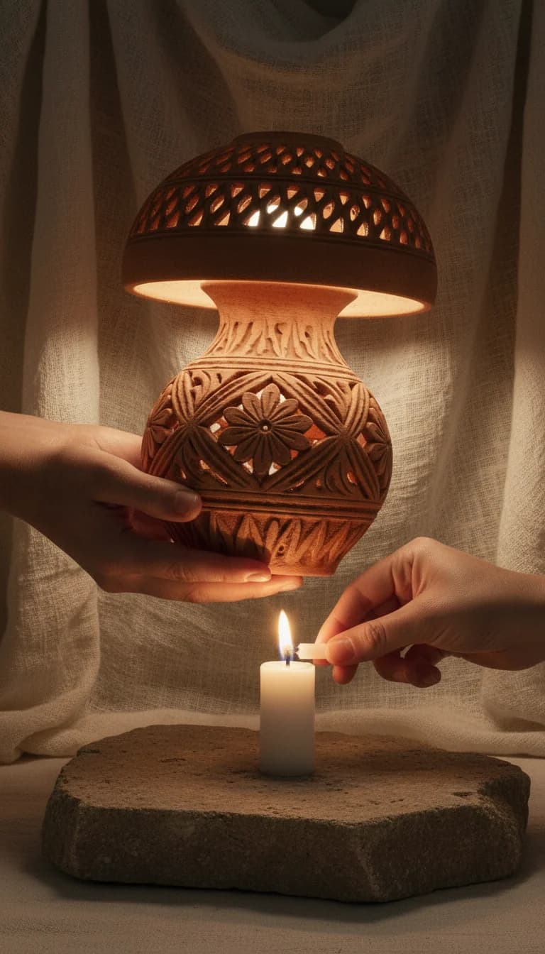 Terracotta Table Lamp in use