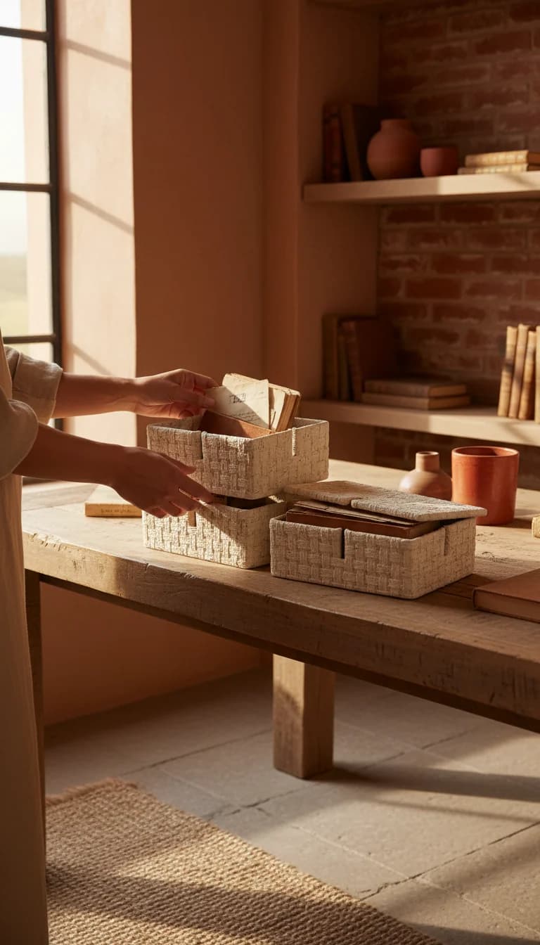 Textured Cream Organizer with Lid in use