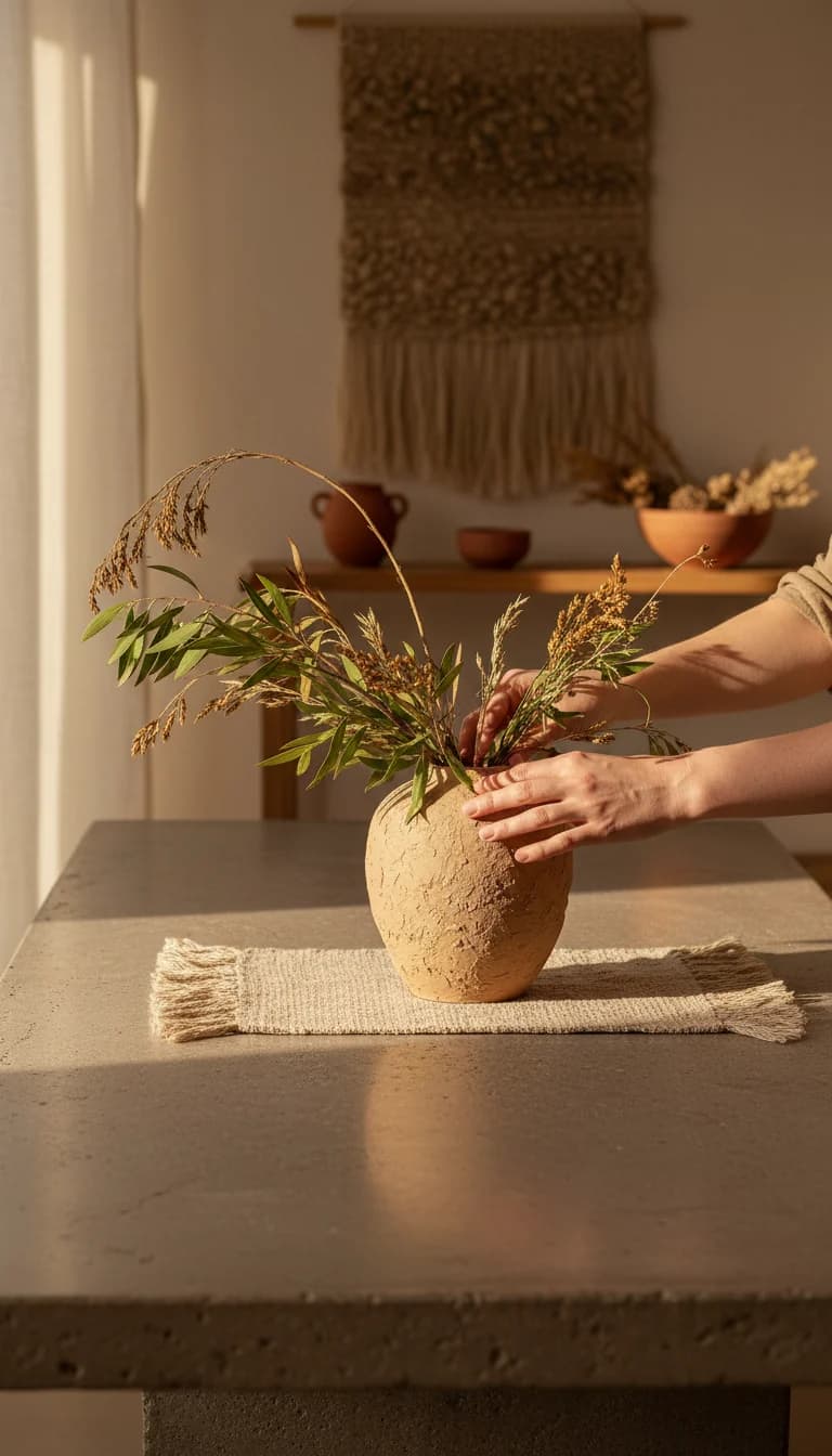 Honey clay ceramic vessel in use