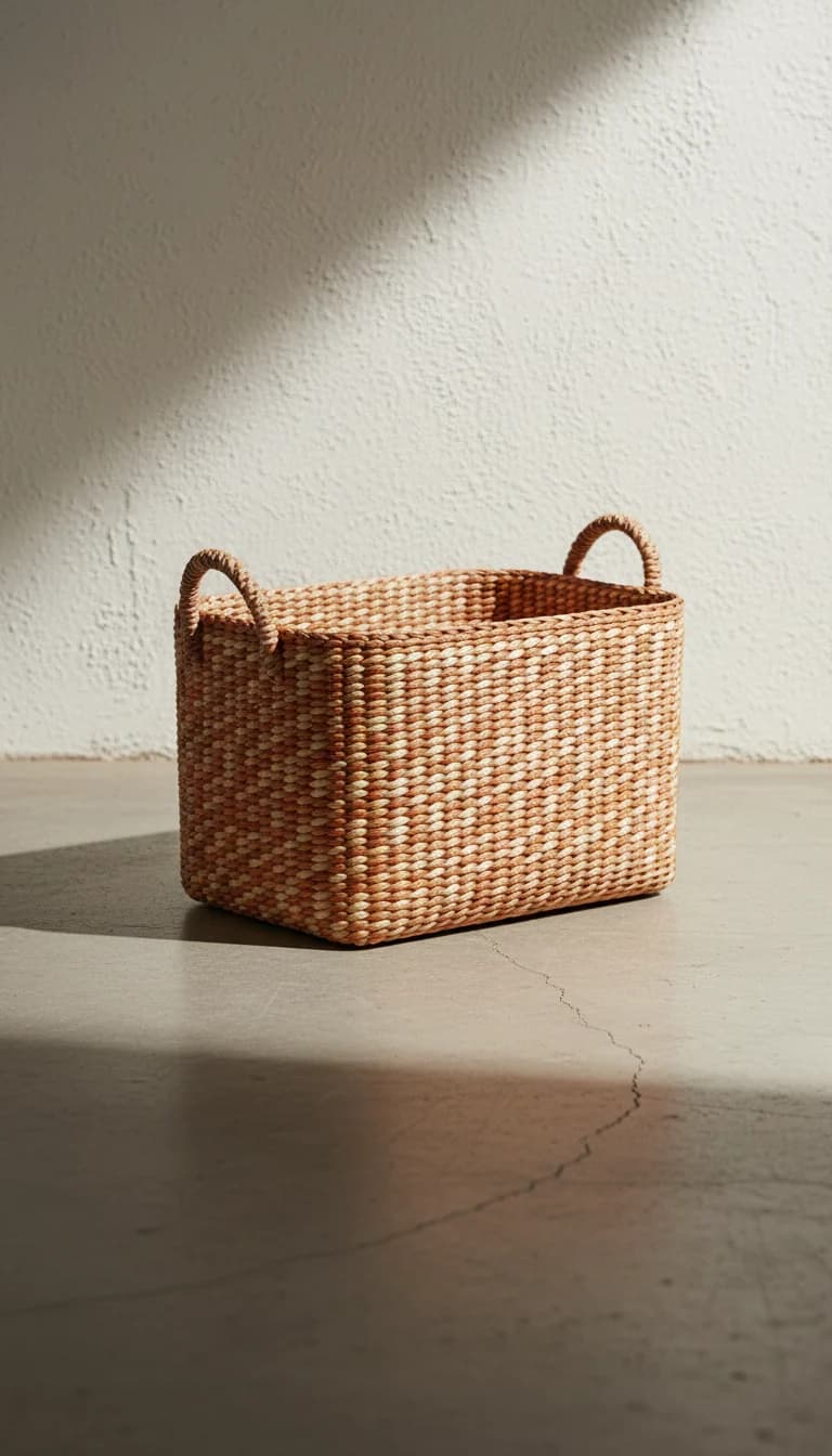 Woven storage basket with handles in a new setting