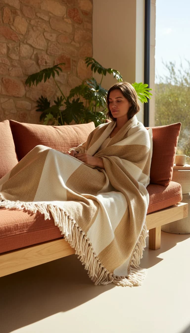 Luxurious Textured Throw Blanket in use