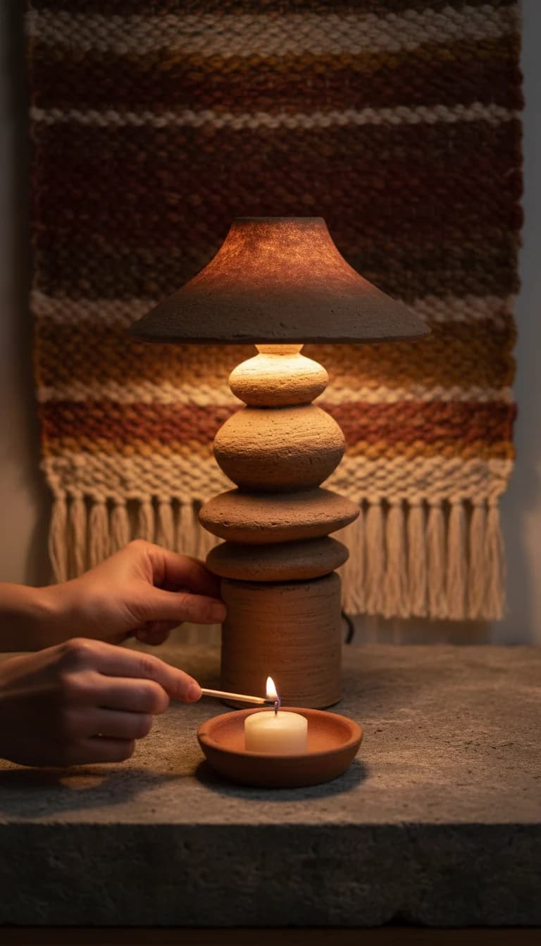 Handcrafted Ceramic Table Lamp in use