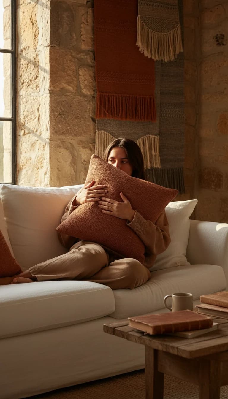 Terracotta Throw Pillow in use