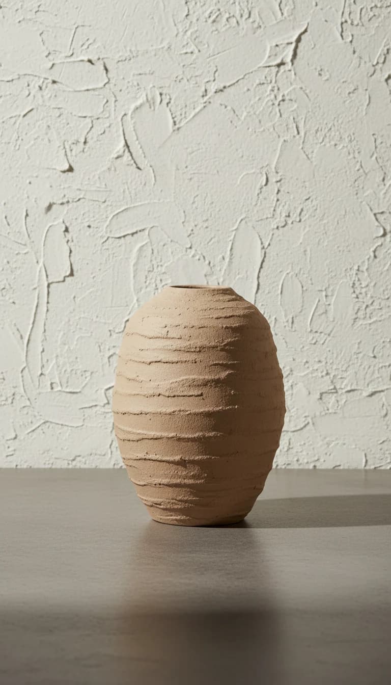 Textured Ceramic Vase in Warm Taupe in a new setting