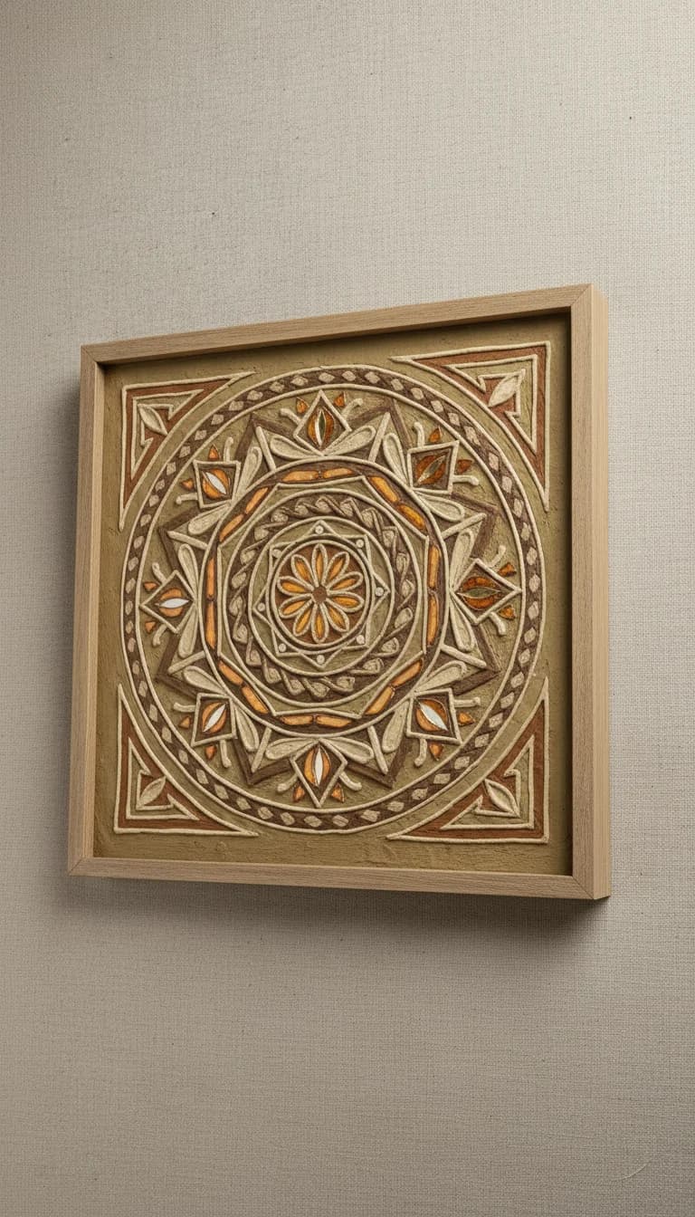 Alternate angle view of Framed Lippan Mud and Mirror Panel