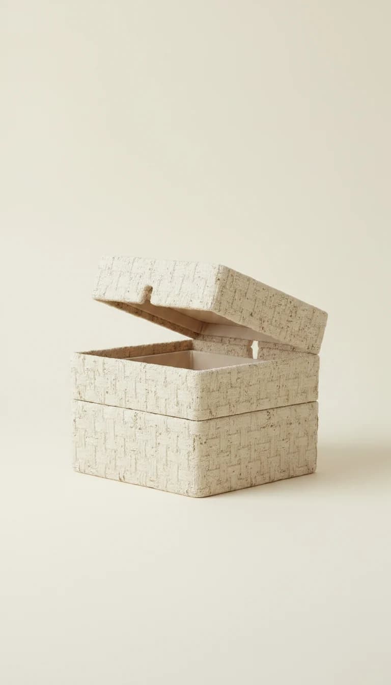 Alternate angle view of Textured Cream Organizer with Lid