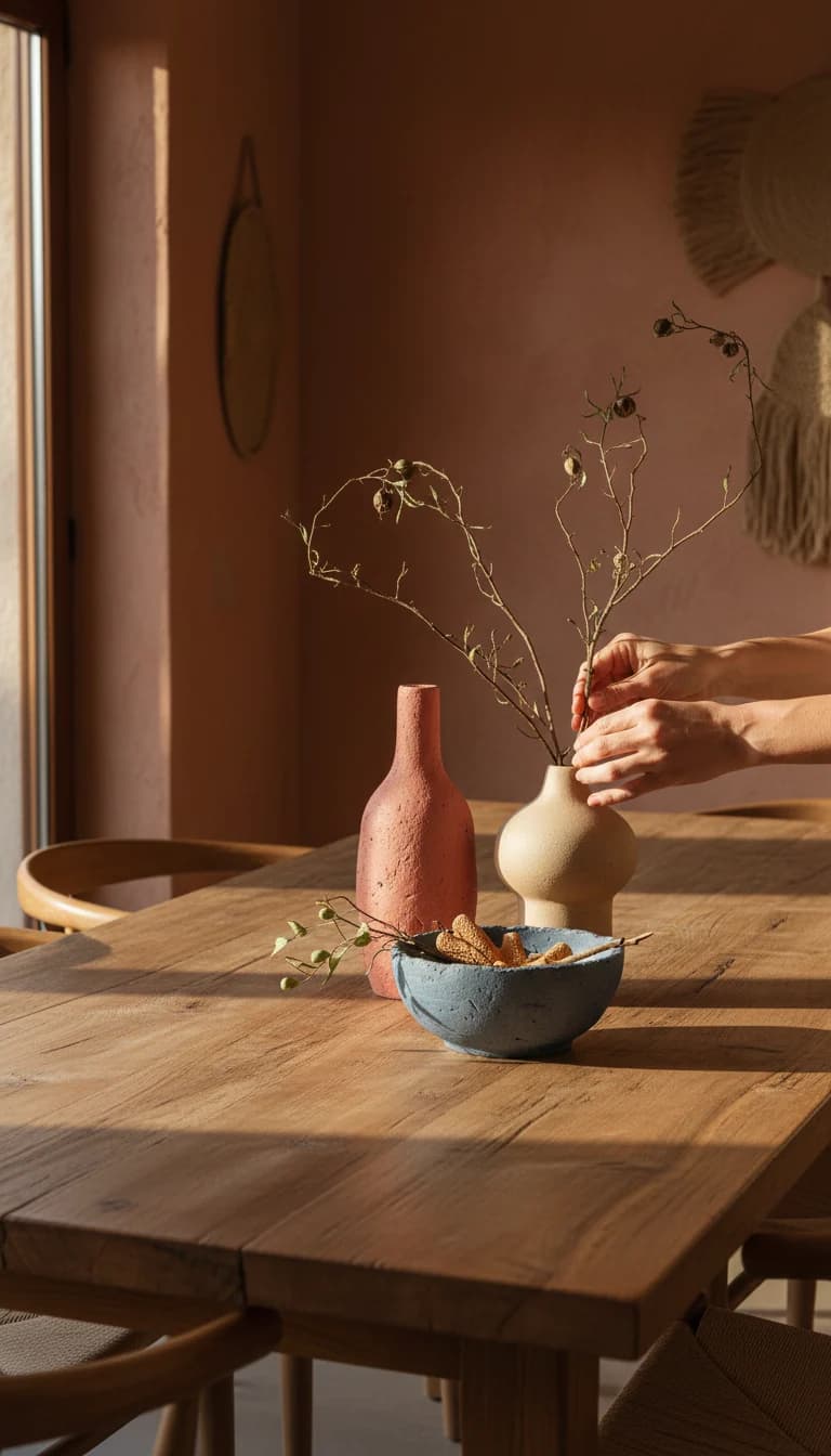Urban coral ceramic vase set in use