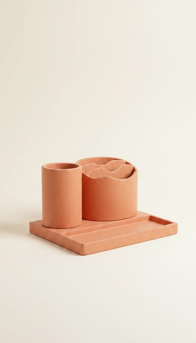 Alternate angle view of Terracotta Coral Desk Organizer Set