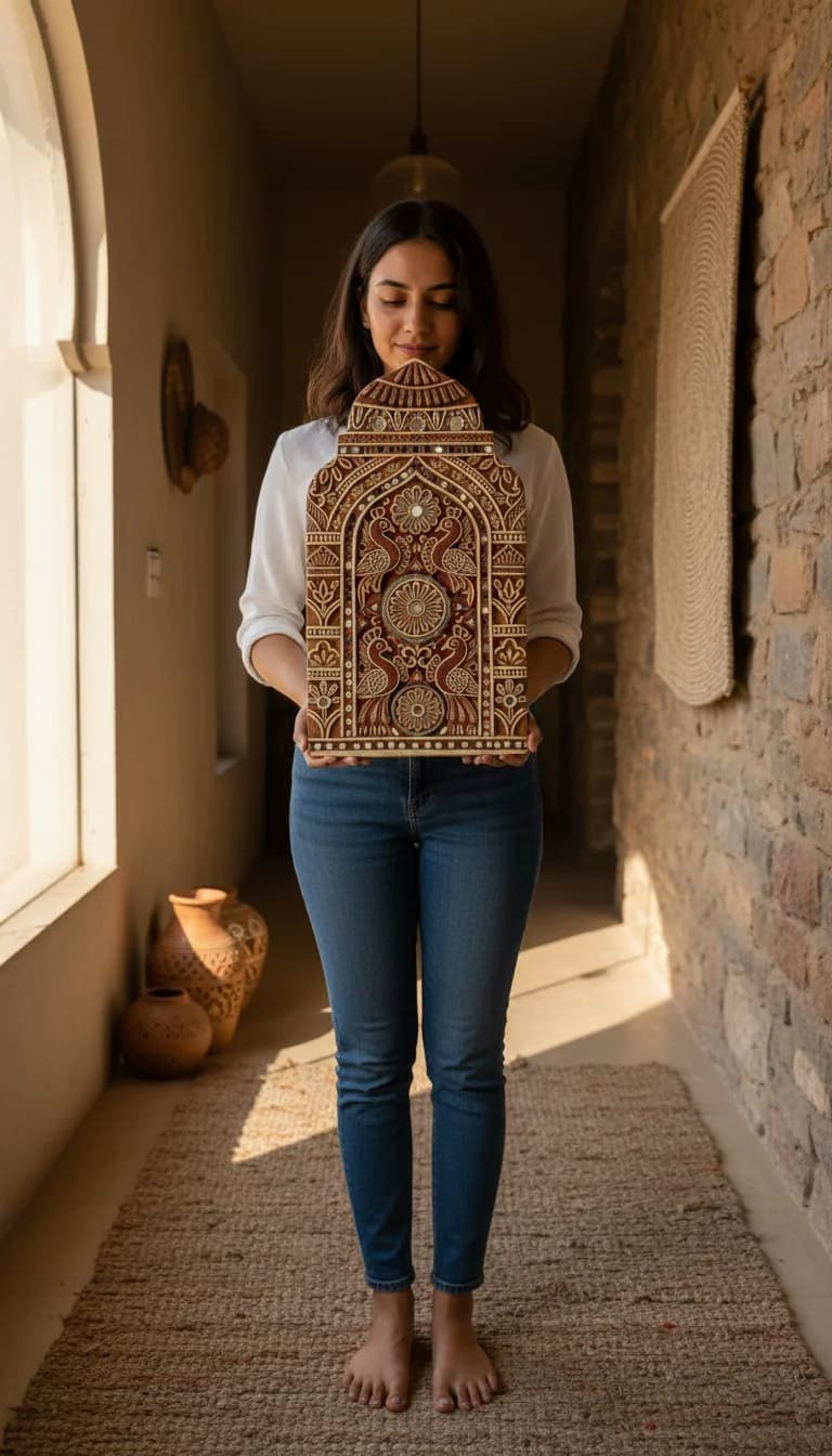 Traditional Lippan Art Sculpture in use
