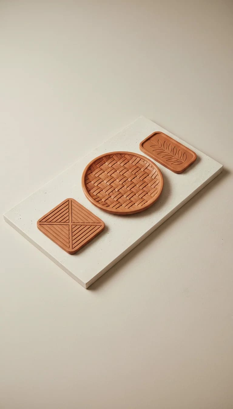 Alternate angle view of Terracotta Accent Trivet Set